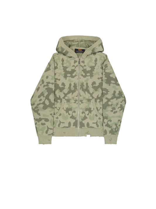 Alpha Industries Distressed Knit Hooded Jacket M48 Forest Camo