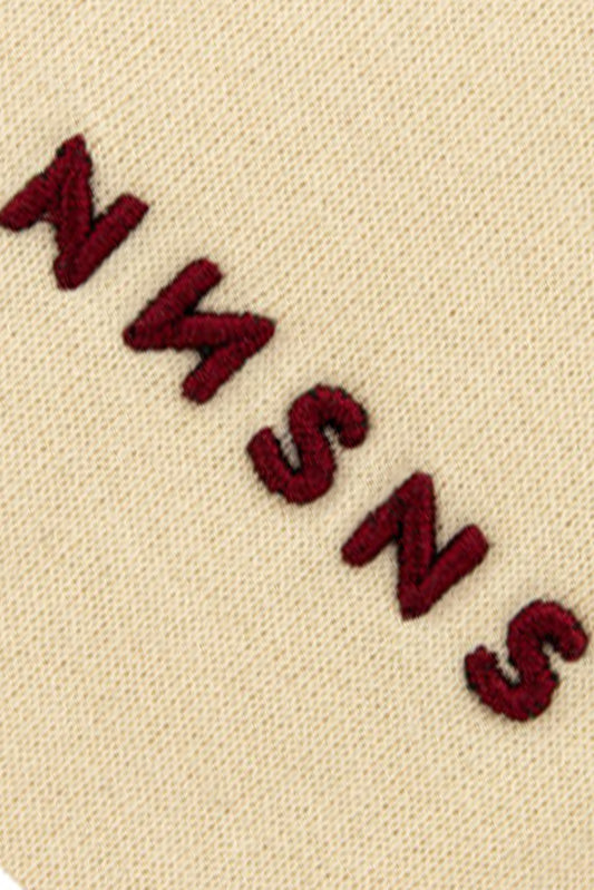 NNSNS Clothing Script Embroidered Crweneck Beige Burgundy