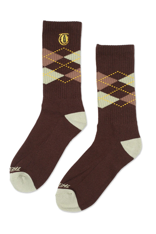 Theorie of Atlantis Lantern Argyle Crew Socks Brown