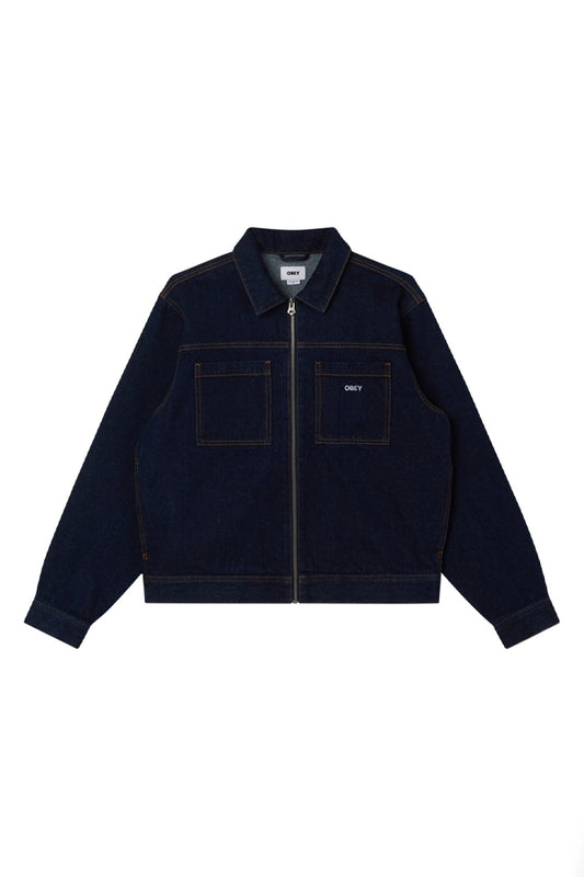 Obey Icon Hardwork Zip Up Jacket - Rinse Indigo