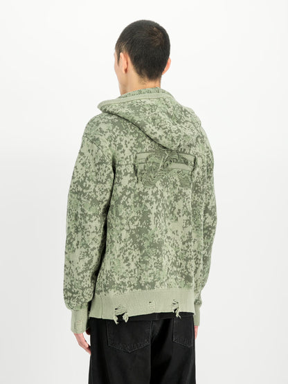 Alpha Industries Distressed Knit Hooded Jacket M48 Forest Camo