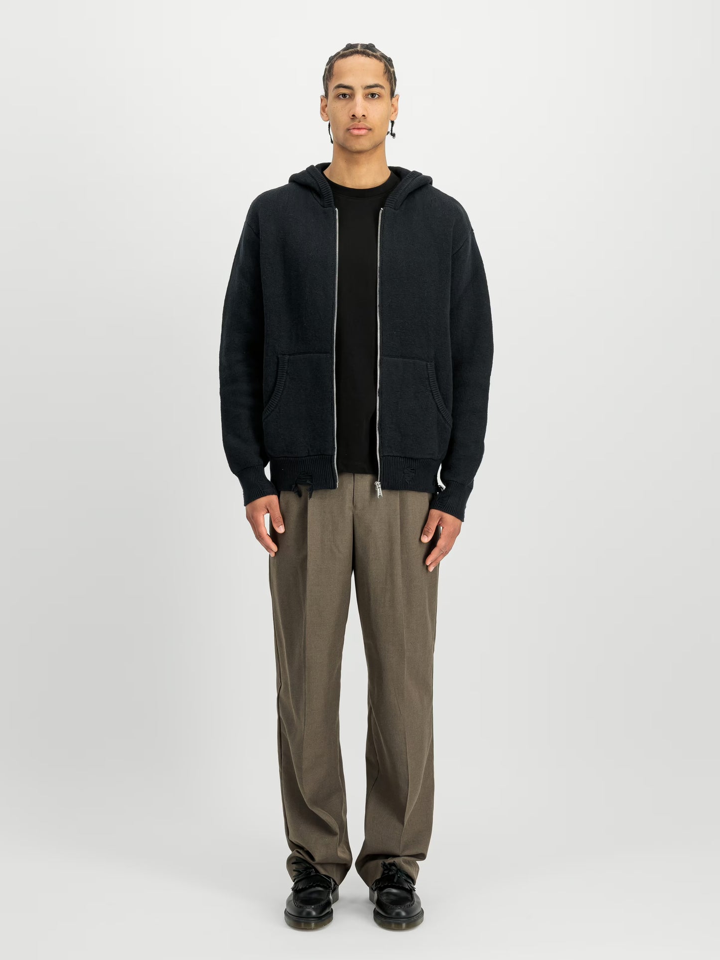 Alpha Industries Distressed Knit Hooded Jacket black-0001