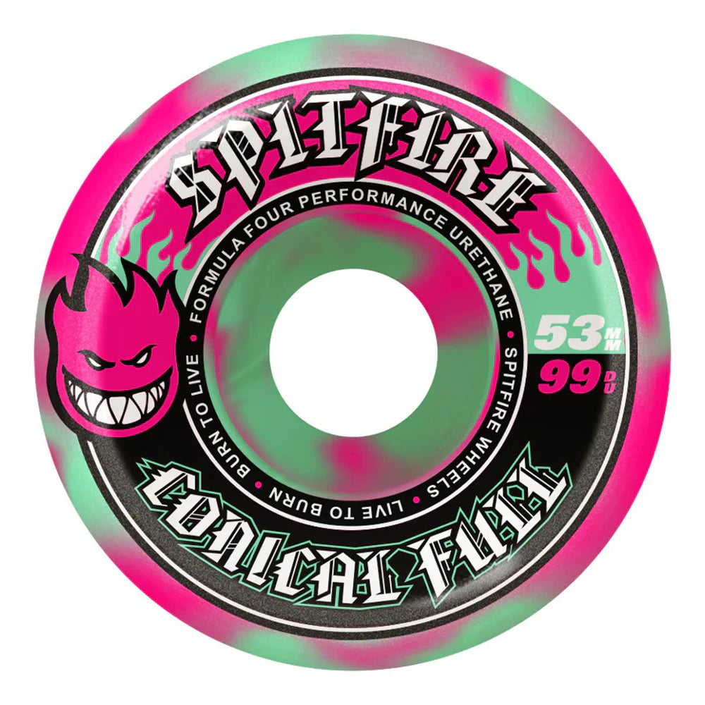 Spitfire 53mm Wheels F4 Team Color Pack 99A Teal/Pink Swirl
Conical Full