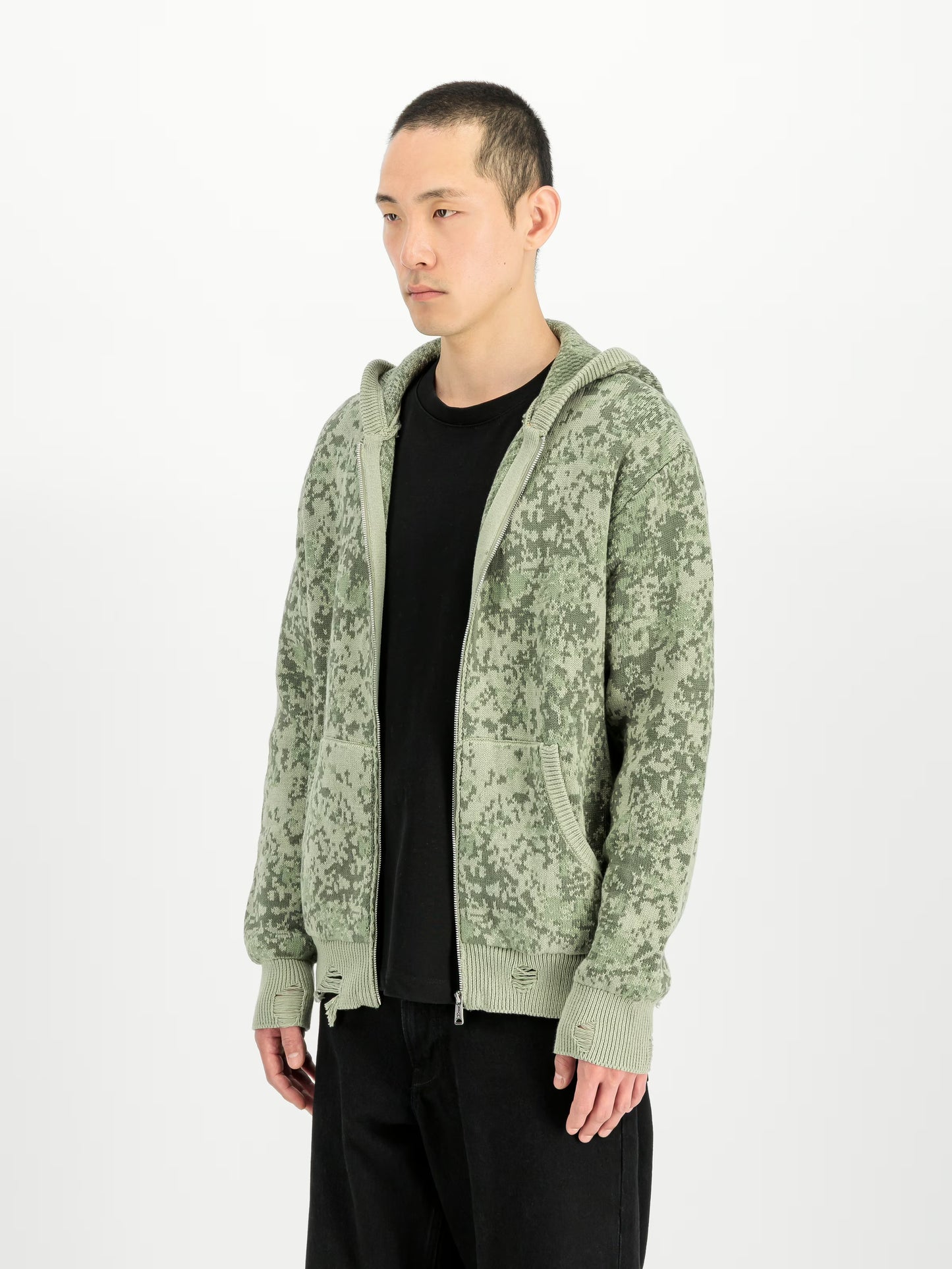 Alpha Industries Distressed Knit Hooded Jacket M48 Forest Camo