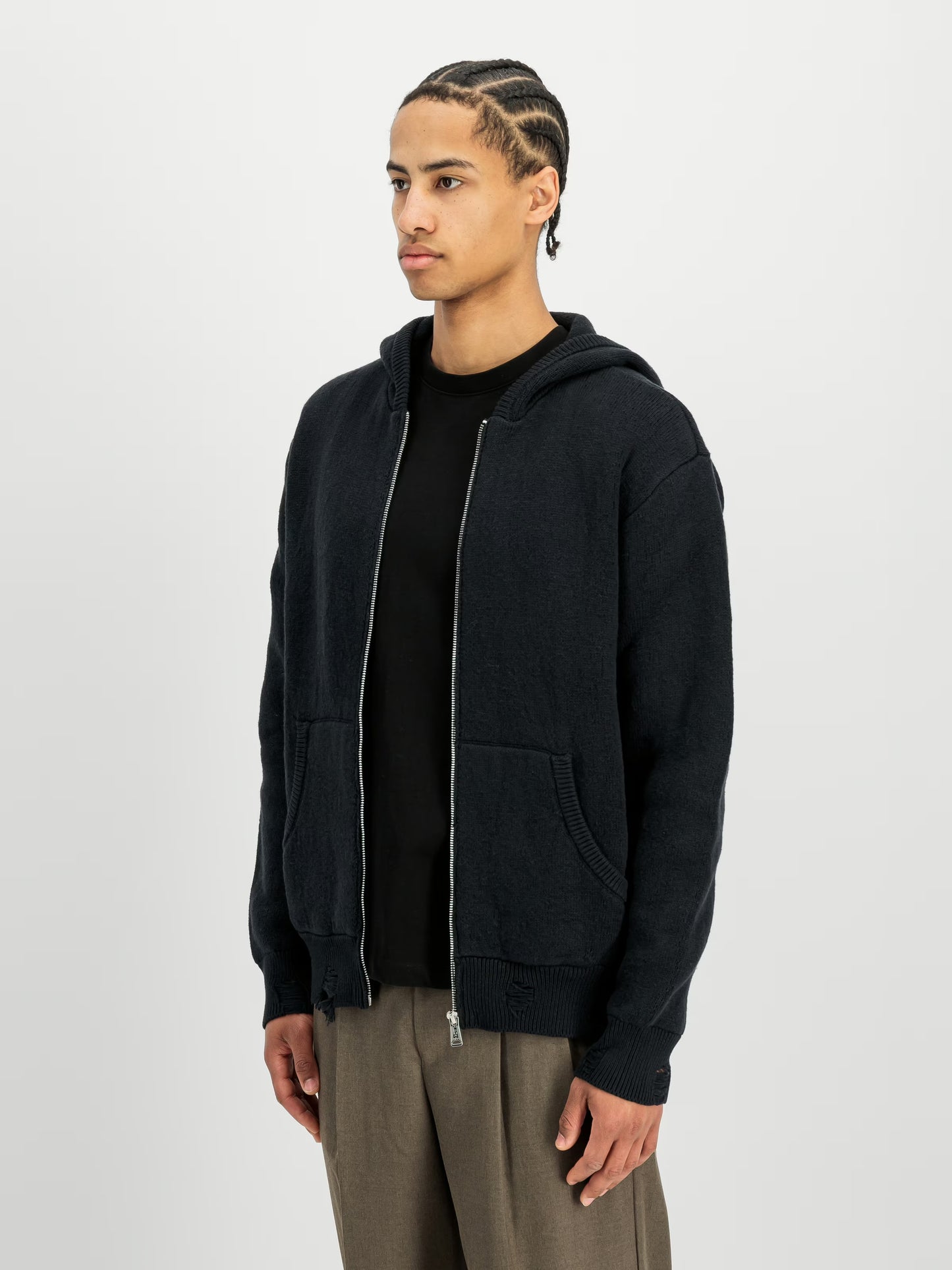 Alpha Industries Distressed Knit Hooded Jacket black-0001