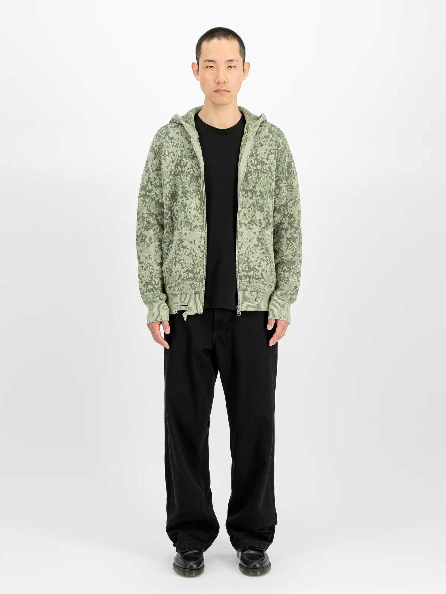 Alpha Industries Distressed Knit Hooded Jacket M48 Forest Camo