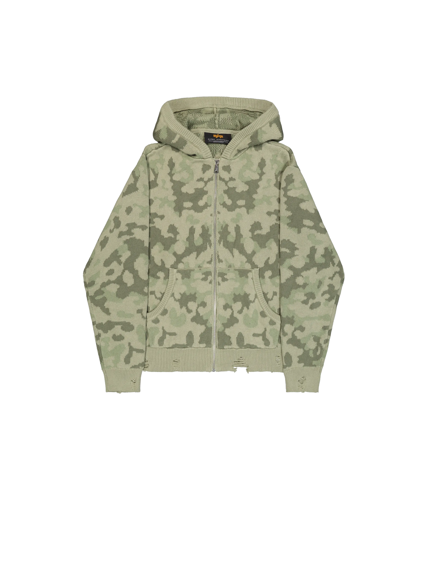 Alpha Industries Distressed Knit Hooded Jacket M48 Forest Camo