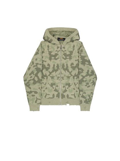 Alpha Industries Distressed Knit Hooded Jacket M48 Forest Camo