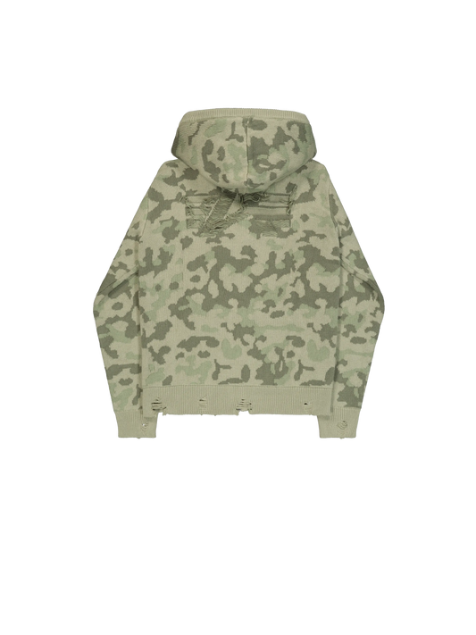 Alpha Industries Distressed Knit Hooded Jacket M48 Forest Camo