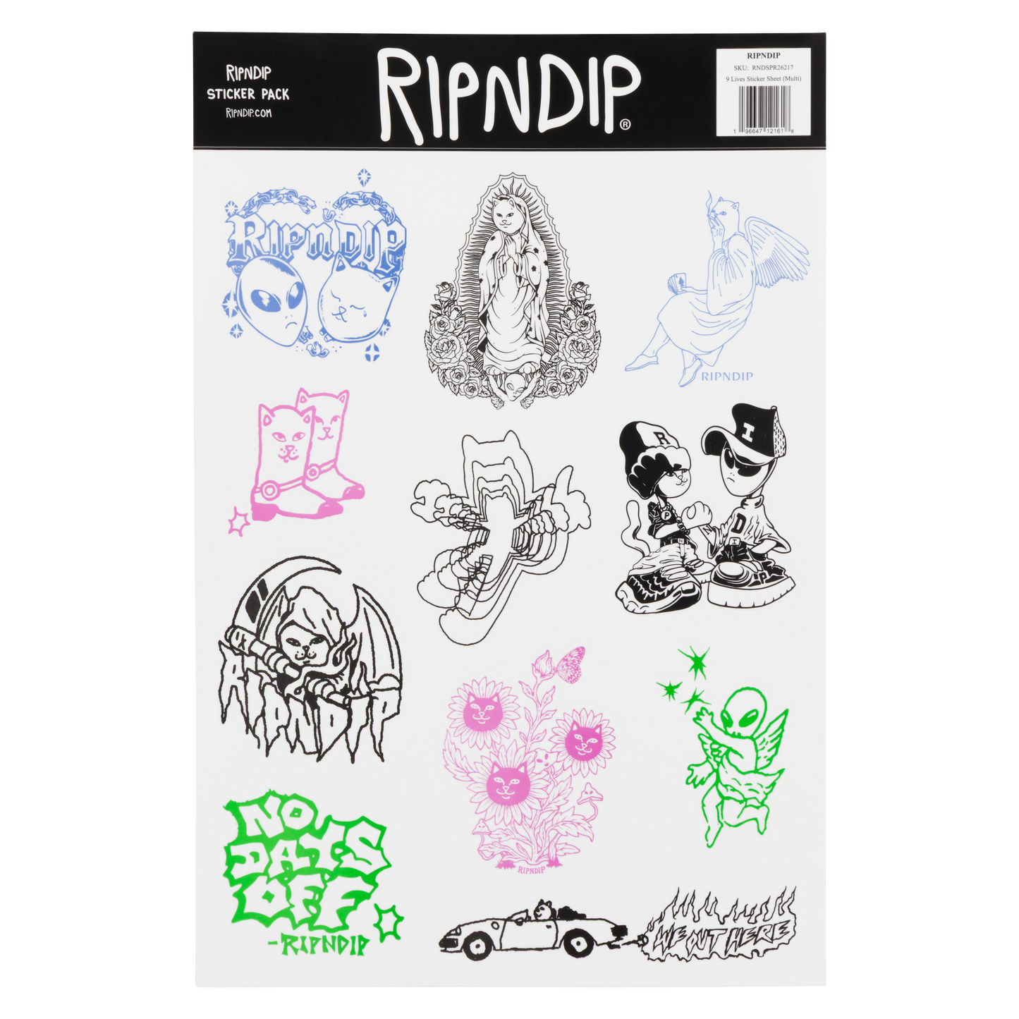 RIPNDIP 9 Lives Sticker Sheet (Multi)