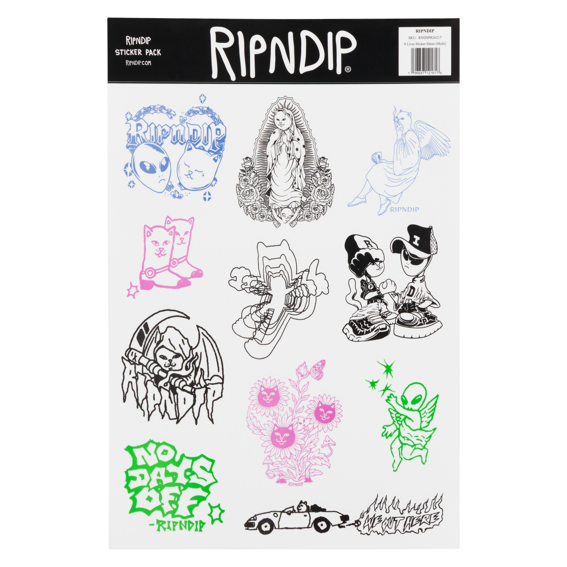 RIPNDIP 9 Lives Sticker Sheet (Multi)