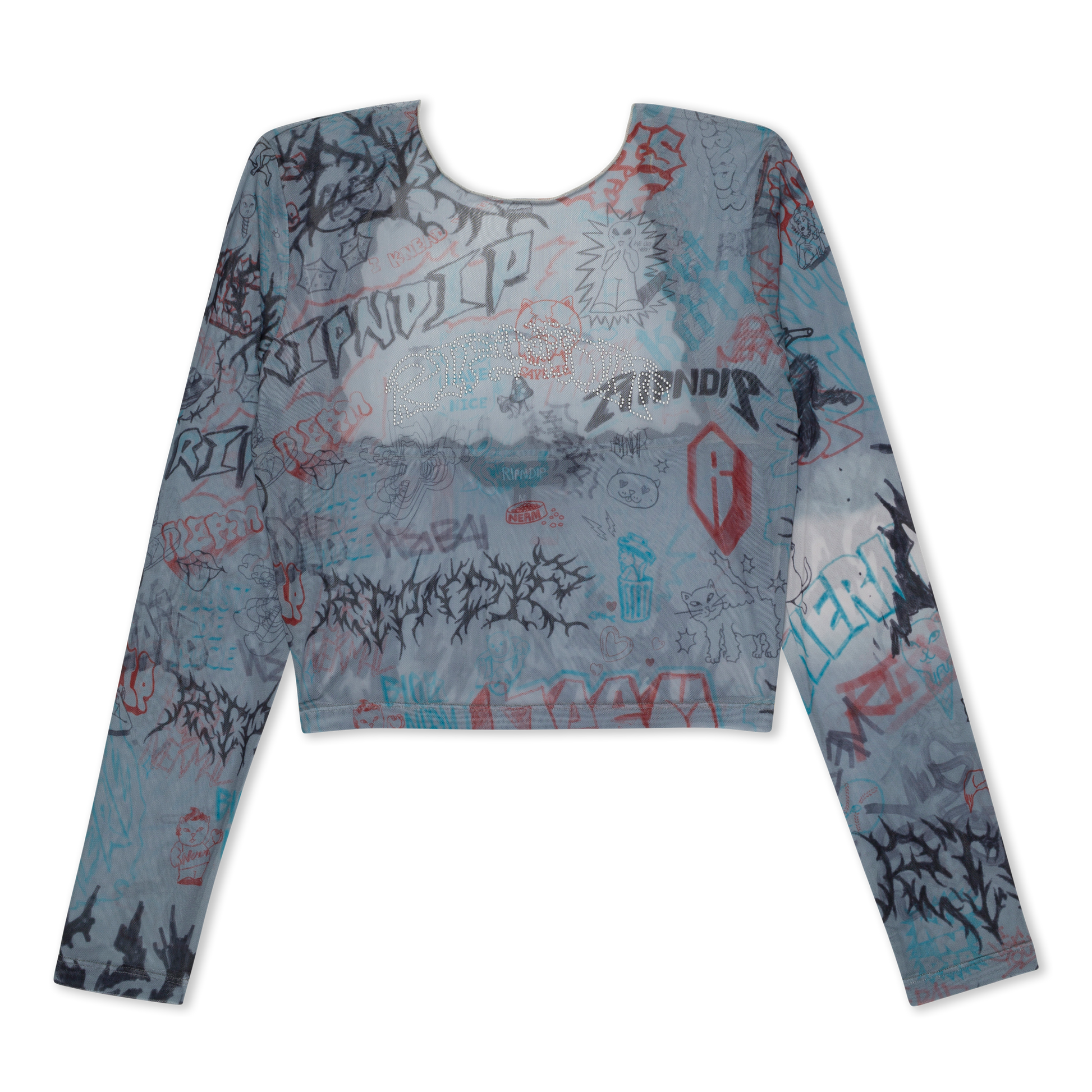 RIPNDIP Marker Long Sleeve Mesh Crop Top (Charcoal)
