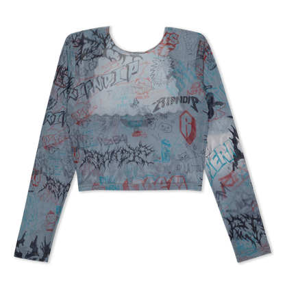 RIPNDIP Marker Long Sleeve Mesh Crop Top (Charcoal)