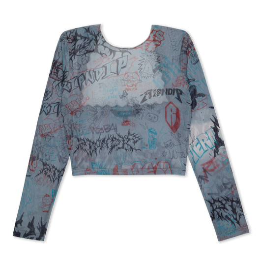 RIPNDIP Marker Long Sleeve Mesh Crop Top (Charcoal)