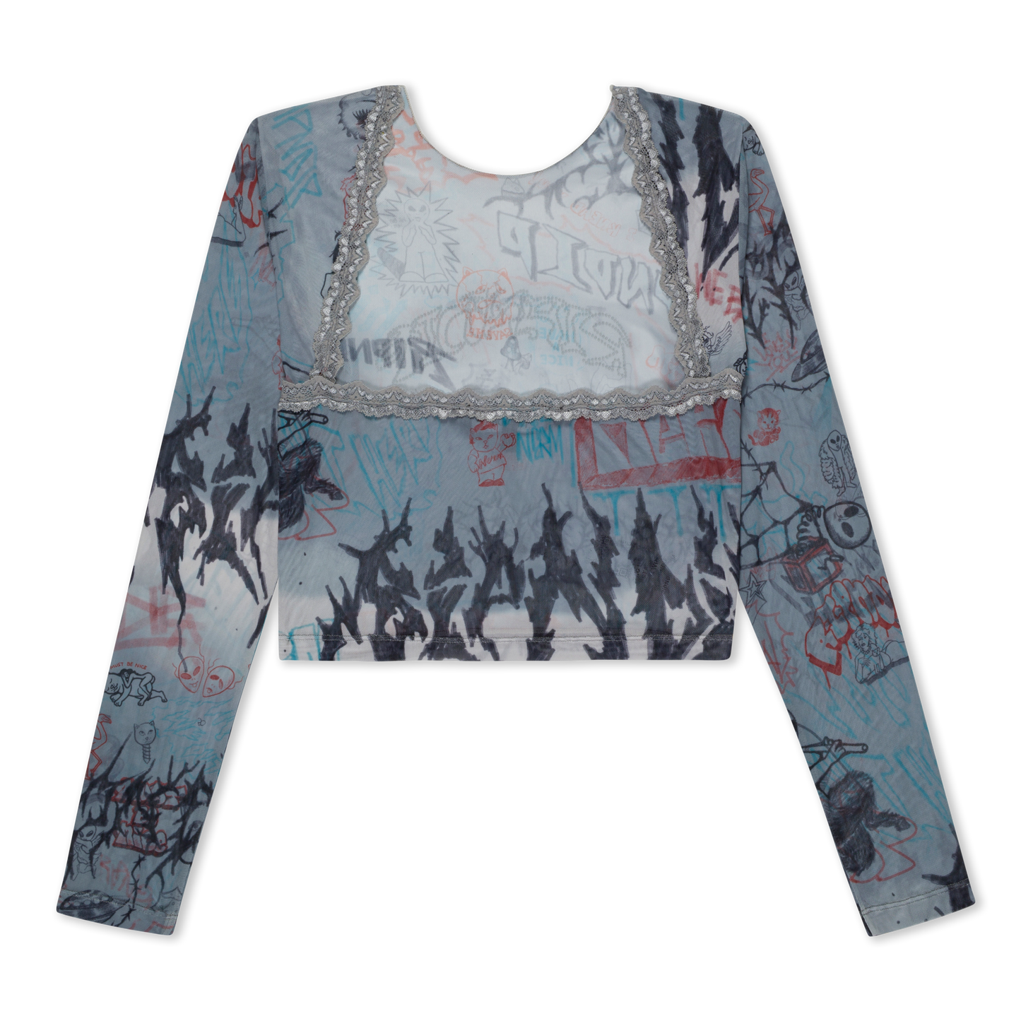 RIPNDIP Marker Long Sleeve Mesh Crop Top (Charcoal)