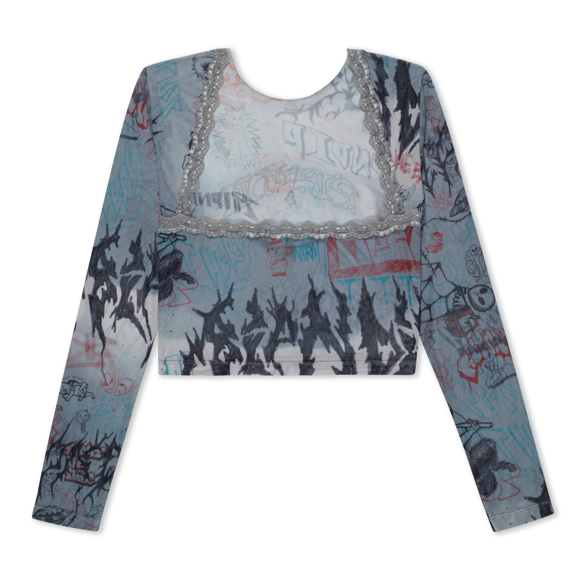 RIPNDIP Marker Long Sleeve Mesh Crop Top (Charcoal)