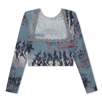 RIPNDIP Marker Long Sleeve Mesh Crop Top (Charcoal)