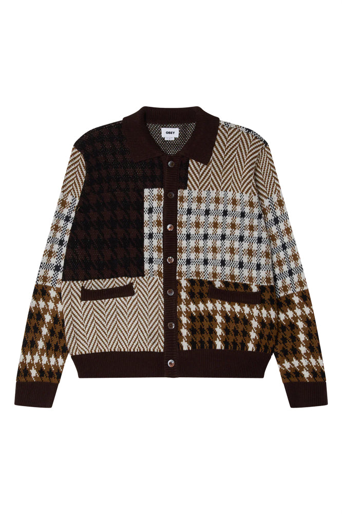 OBEY Patchwork Cardigan Brown Multi