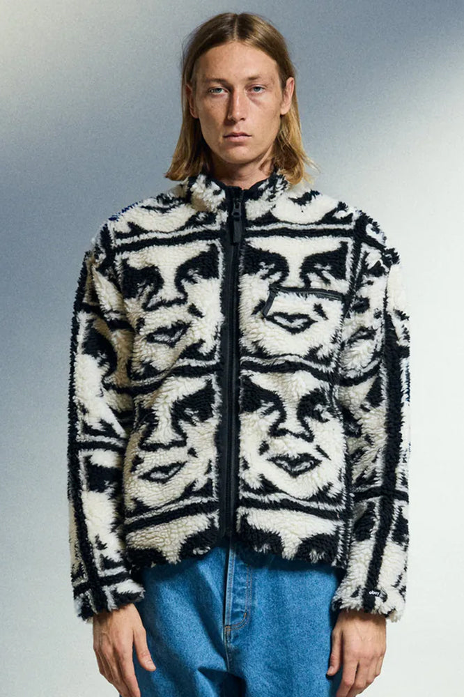 Obey Repeated Icon Sherpa Jacket Black Multi