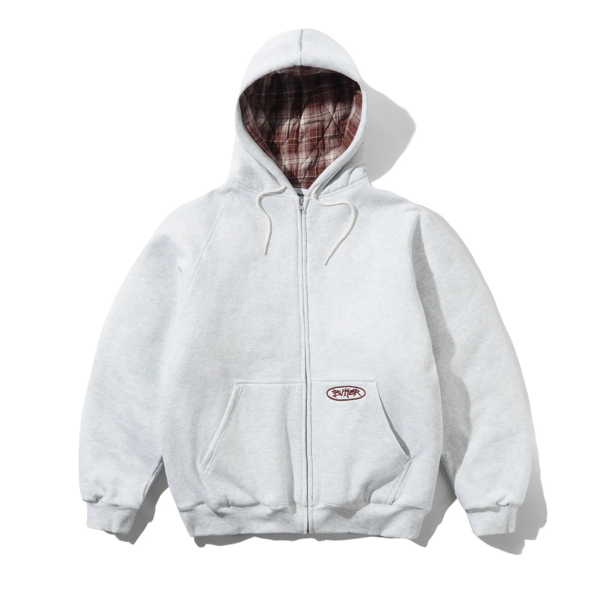Butter Goods Plaid Lined Zip-Thru Hood Ash