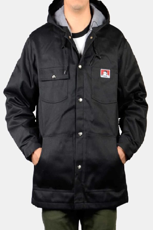 BEN DAVIS Front Snap Hooded Jacket BLACK