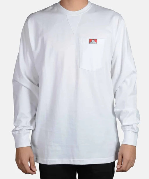 Ben Davis Heavy Duty Long Sleeve Pocket T-Shirt White