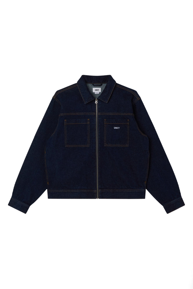 Obey Icon Hardwork Zip Up Jacket - Rinse Indigo