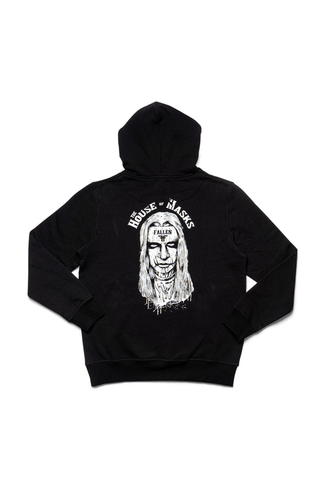 Fallen House of Masks Hoodie Black White