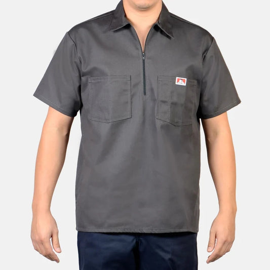 BEN DAVIS Short Sleeve Solid 1/2 Zip Charcoal
